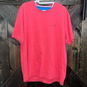 Greg Norman‎ Golf Lux Tee L Top Coral Pink Embroidered Logo Shark Soft Stretch